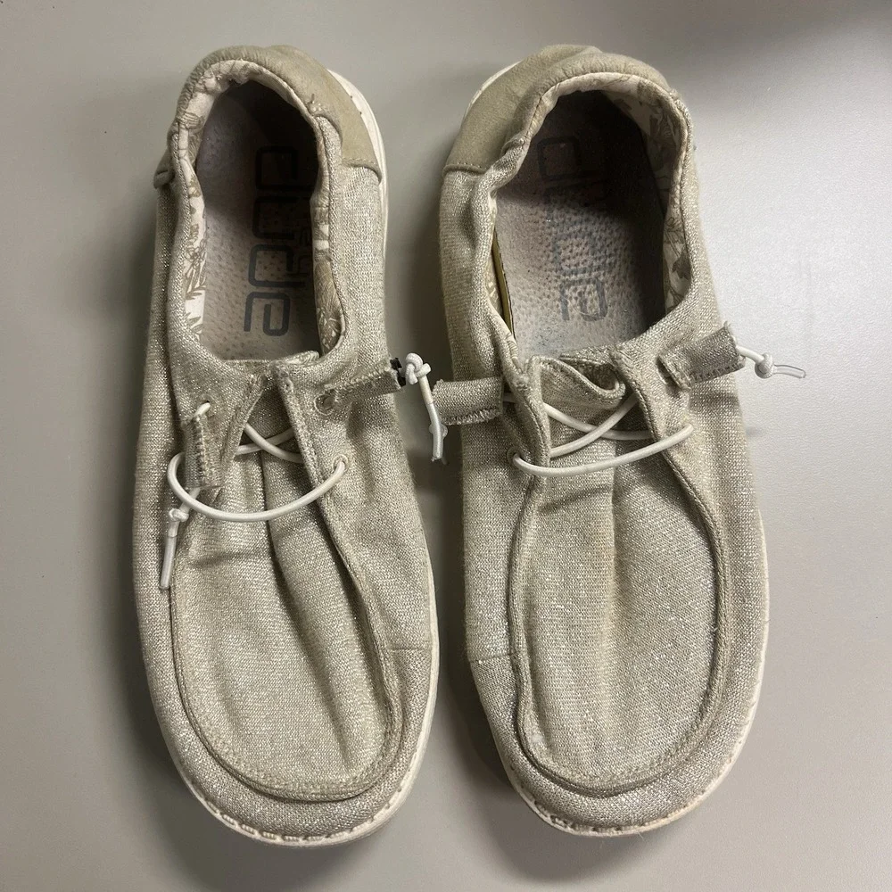 Hey Dude Wendy‎ Stretch Shoes Womens 9 Sparkling Beige Slip On Comfort Casual